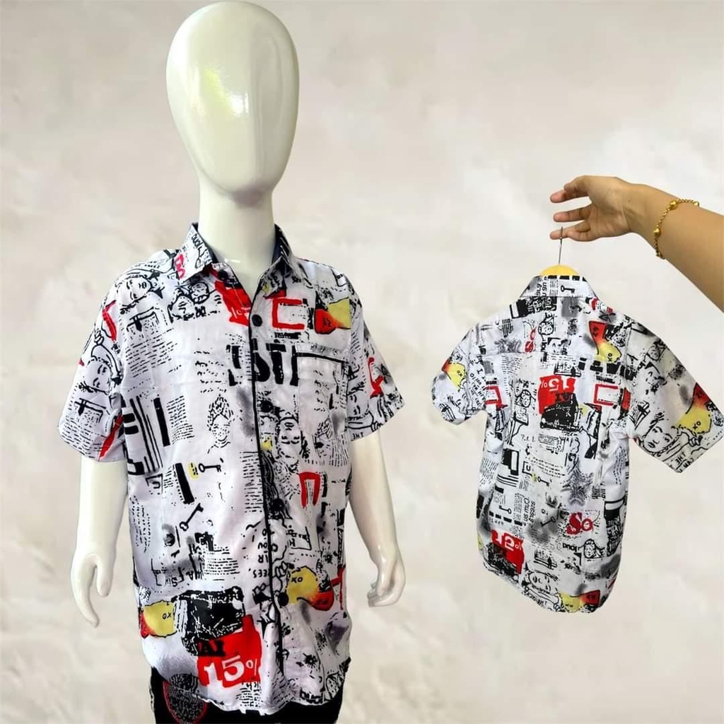 Kemeja printing anak laki-laki motif clasic usia1 sampai 12 tahun// kemeja printing