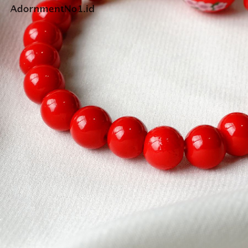 [AdornmentNo1] Red Beads Ceramic Bracelet Tali Tenun Tangan Manik Manik Plutus Kucing Stretch Bracelet [ID]