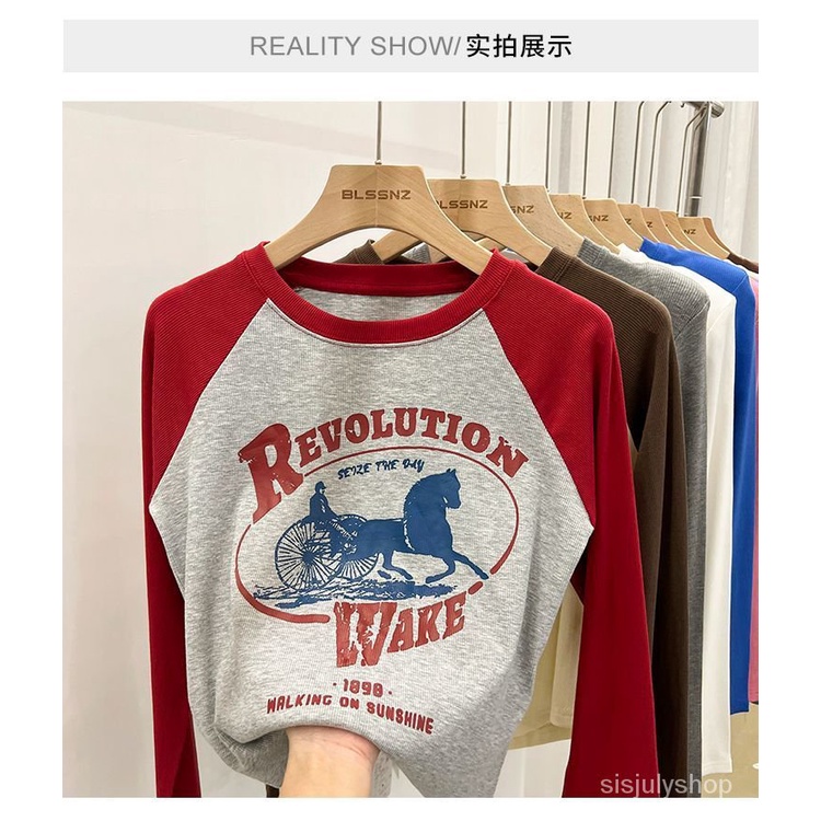 #Sisjuly# Kaos bawah wanita lengan panjang atasan lengan panjang baru Kaos pendek pinggang tinggi ra