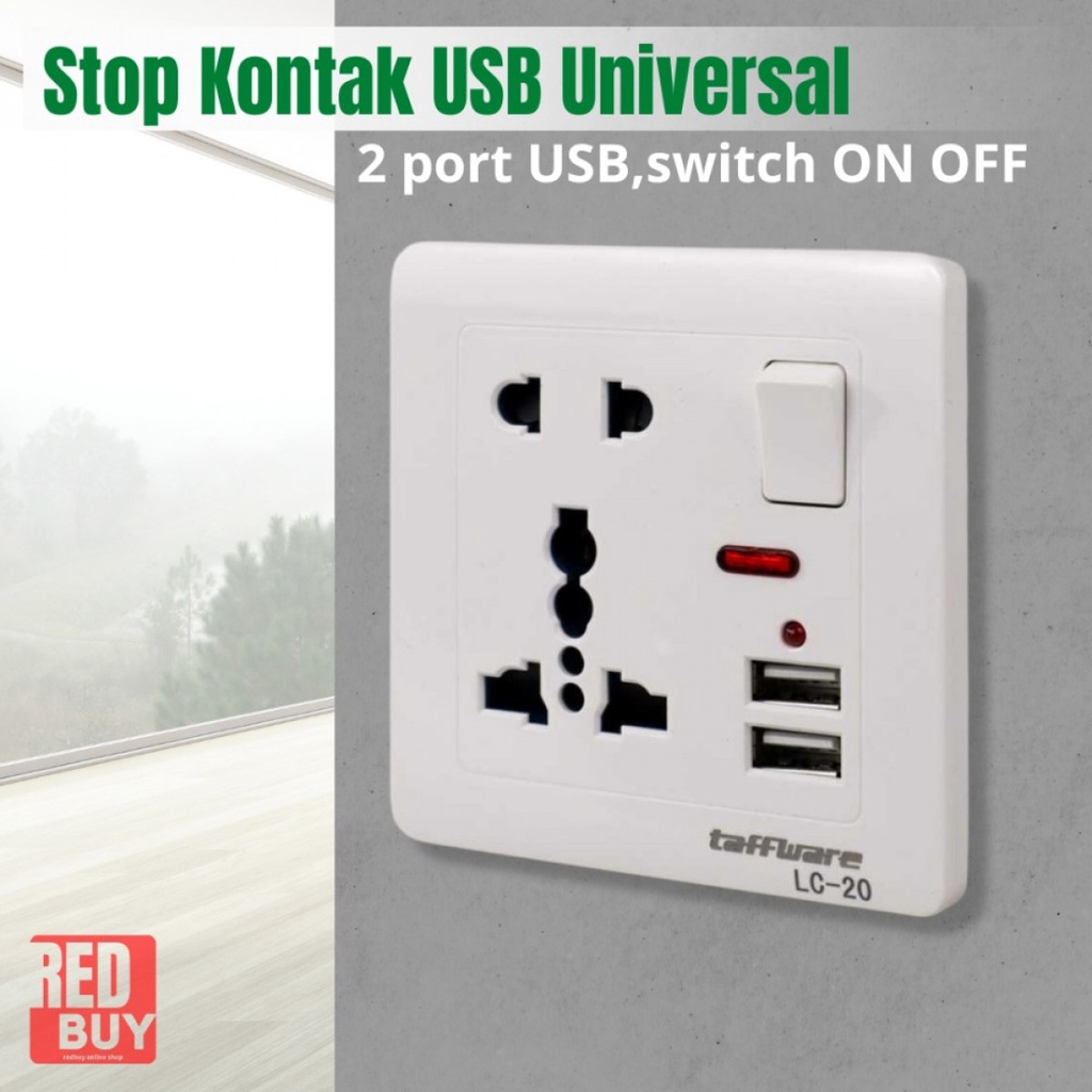 Stop Kontak USB 2 Port On Off Switch Universal Taffware