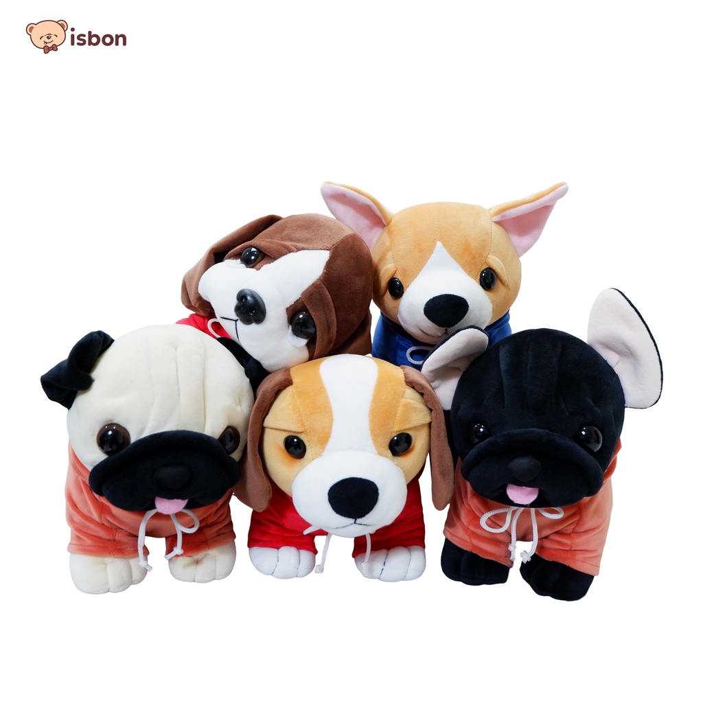 Boneka Anjing Puppies Beagle Bulldog Corgy Husky Hush Pug Dog Series Hoodie Bersuara Premium Hadiah 