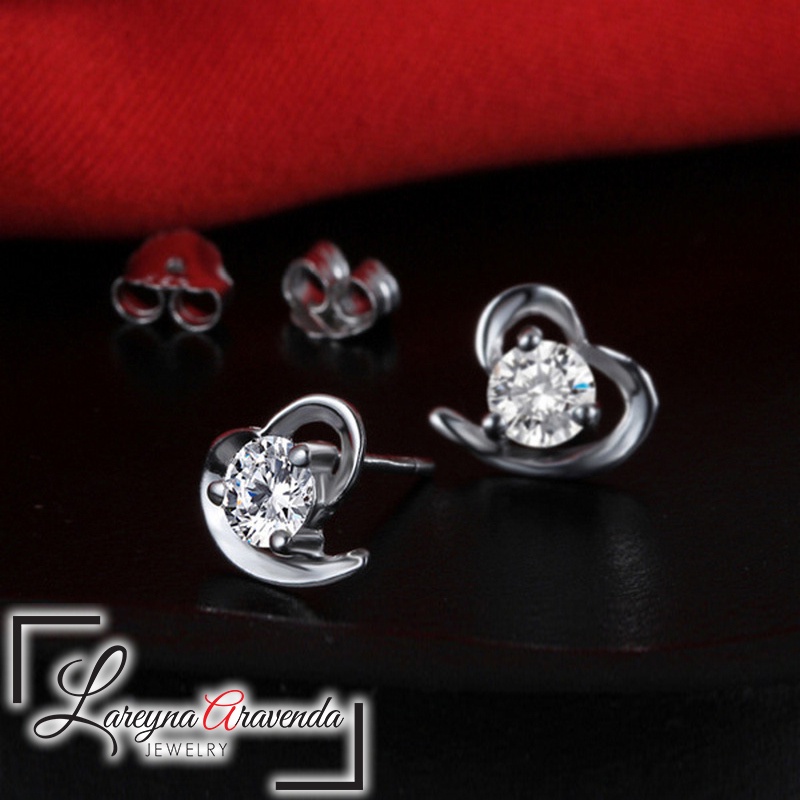 Anting Wanita Silver S925 Model Love Kristal Crystal Anti Karat Non Alergi AT017