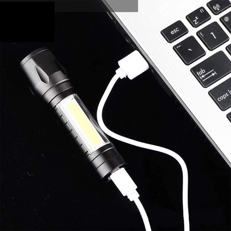 Senter LED Portable COB Light/Zoom Baterai Bawaan USB Rechargeable 3mode Waterproof Emergency Torch