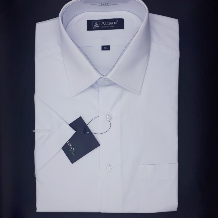 kemeja ALISAN ORIGINAL Slim fit Kemeja Pria Lengan Pendek PUTIH - Putih, no 14.5 = S(R6N1) Keren Bah