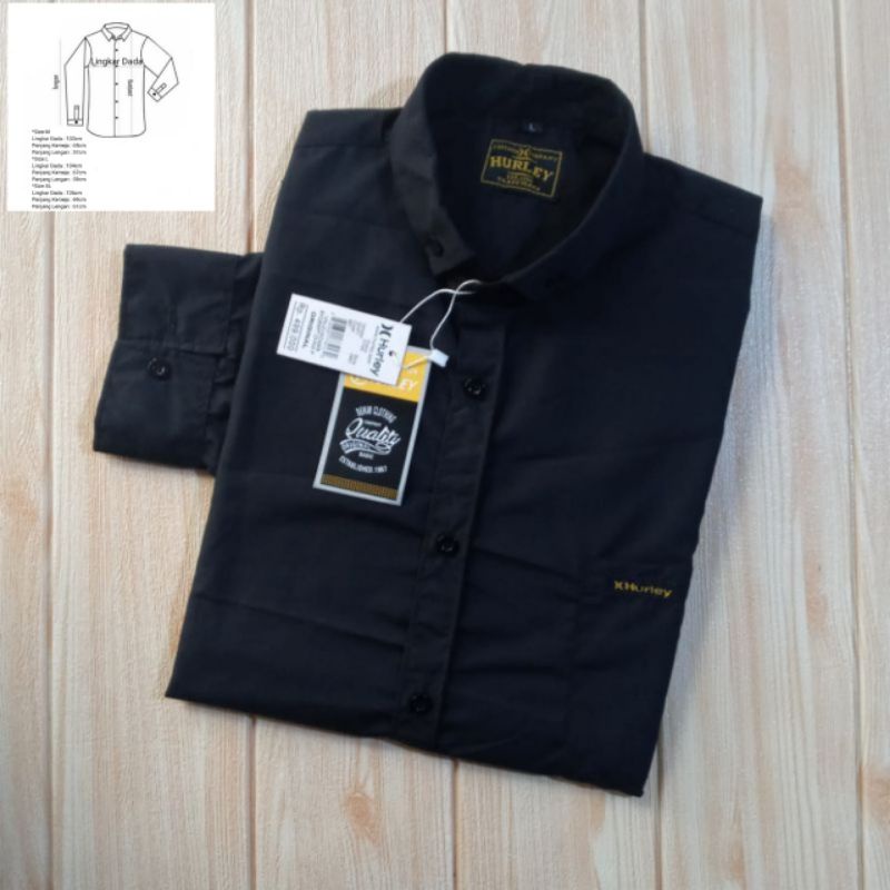 Kemeja Polos Hitam Lengan Panjang Quality Hurley
