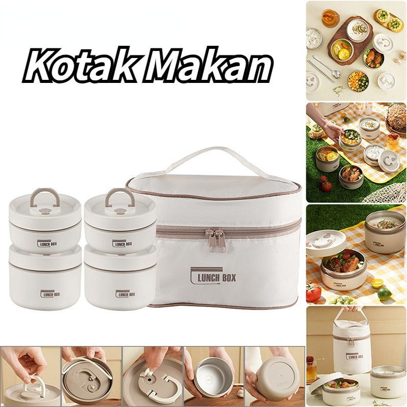 【COD】Kotak Makan Siang Bento/Round Stainless Lunch Box Cream/Kotak Bekal Makan Siang/Stainless Lunch Box