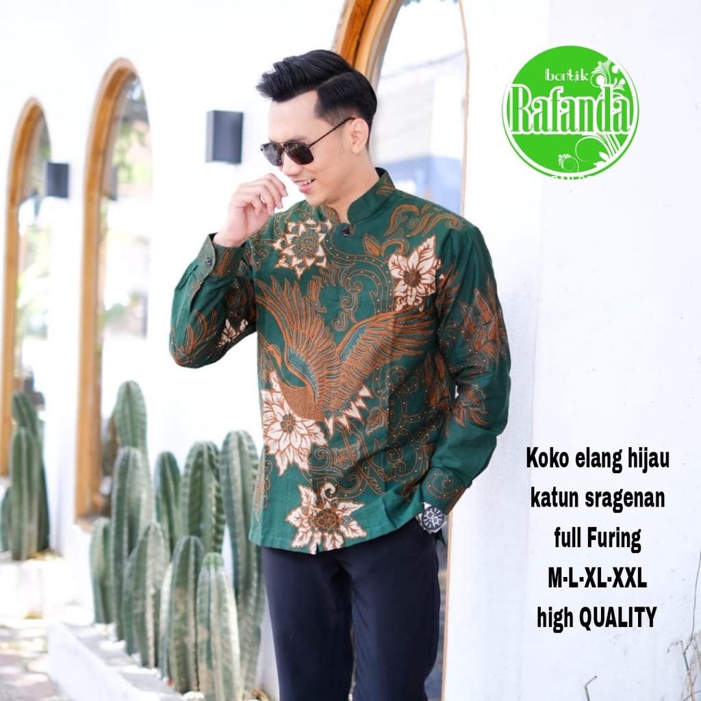 Koko Elang Hijau Kemeja Batik Pria Lengan Panjang Atasan Batik Baju Batik Pria Batik Modern Warna Hijau By Batik Rafanda