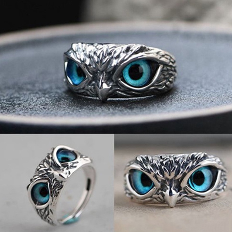 Cincin Mata Burung Hantu Setan Untuk Wanita Gadis Pecinta Retro Hewan925 Sterling Silver Rings