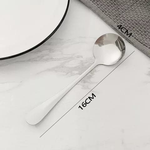 Alibaba1688 Sendok Bulat dan Garpu Makan Isi 6 Pcs Bahan Stainless Steel