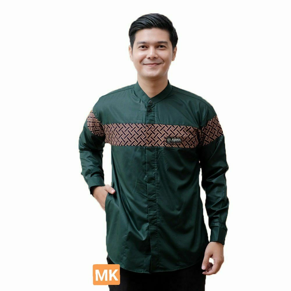 Baju Koko Model Modern Lengan Panjang Motif Simple / Baju Koko Polos / Kemeja Koko Pria Kombinasi Garis / Bisa Bayar Ditempat / Koko Azzahir Kwalitas Import