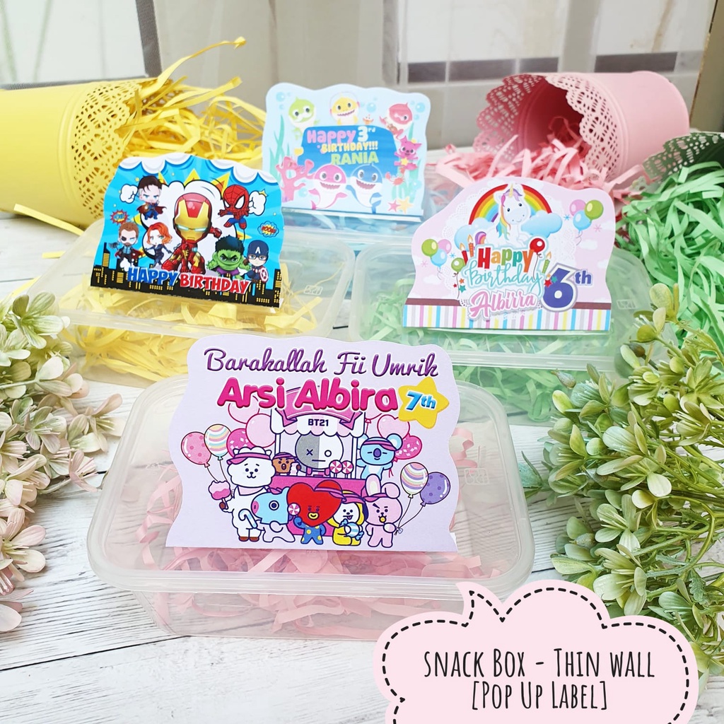 

Nude Snack Box Thin Wall Label Paper Belt Hampers Souvernir Birthday Ulang Tahun Barakallah Khitan Khitanan Custom