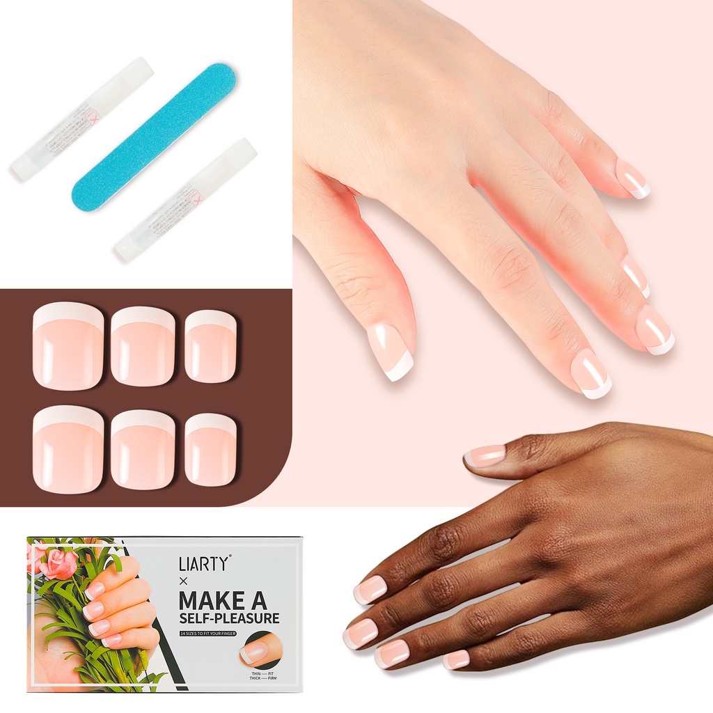 【1-3 Days Delivery】Foreverlily 140pcs/14 SIZE Set French Nails Kuku Palsu Imitasi berikut lem Nail Art Nail Care kuku palsu 3dBeauty  Nail Tools