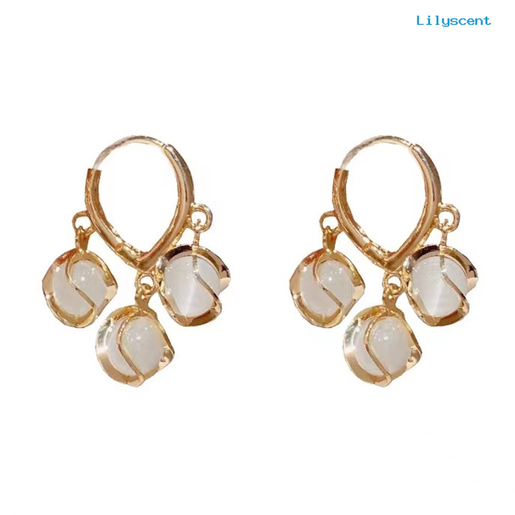 [LS] 1pasang Anting Hoop Tepi Halus High-end Tembaga Tembus Opal Anti-Radangan Menjuntai Anting Hadiah Pernikahan