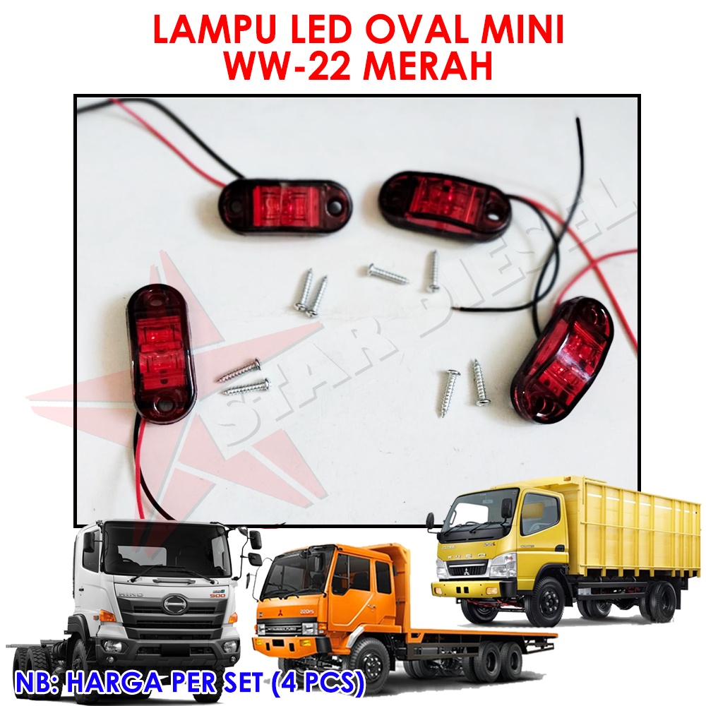 24V STOPLAMP OVAL MINI MERAH WW-22 TRUK HINO FUSO UNIVERSAL BOLA LED LAMPU TRUK CANTER