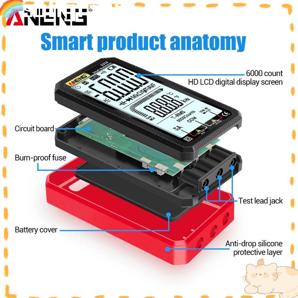 Solighter Digital Smart Multimeter ANENG 620A 6000hitan True RMS Pengukur Kapasitansi Listrik Layar Penuh