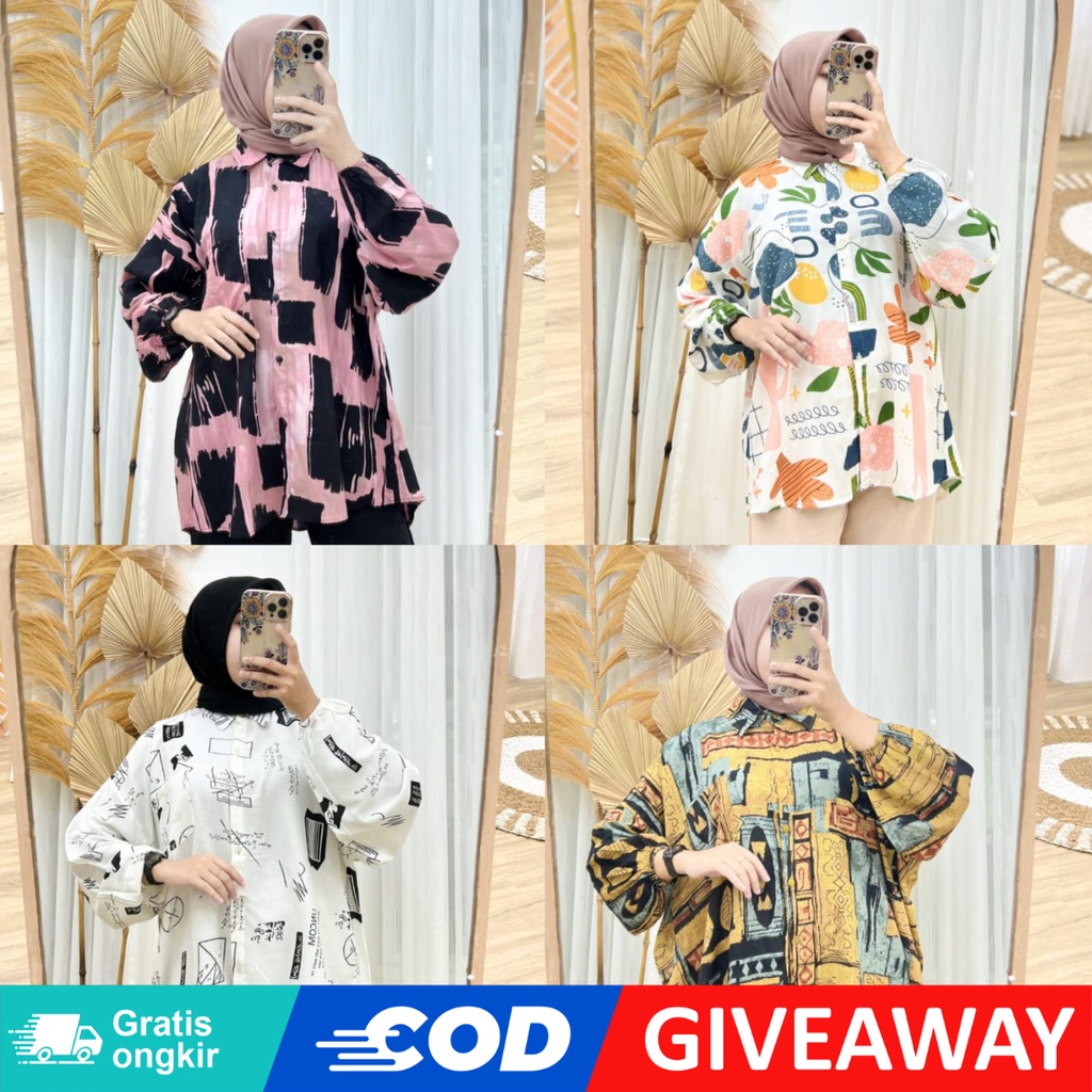 𝐊𝐈𝐑𝐀𝐍𝐈 Kemeja Oversize Atasan Jumbo Wanita Rayon Viscose Motif Eka dio Fit XXL Summer Shirt