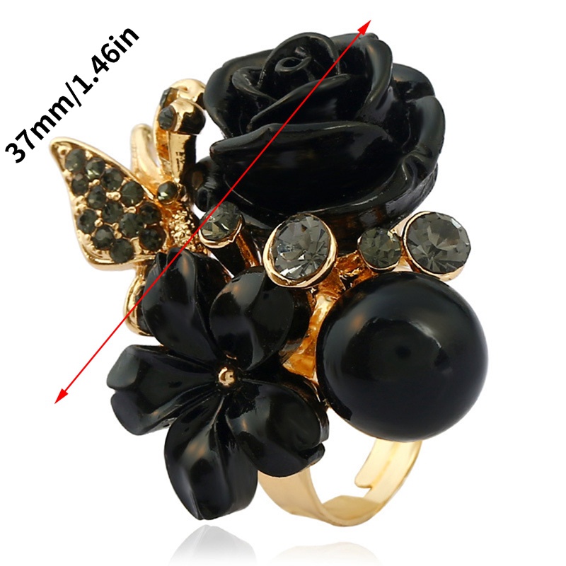 Cincin Bunga Mawar Resin Warna-Warni Bukaan Resizable Gothic Kristal Jari Cincin Pernikahan Pertunangan Pesta Vintage Perhiasan Untuk Wanita