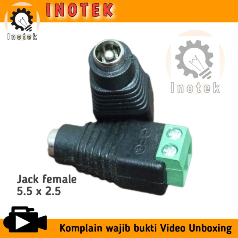 Jack DC female 5.5 x 2.5 mm pemasangan mudah dengan baut