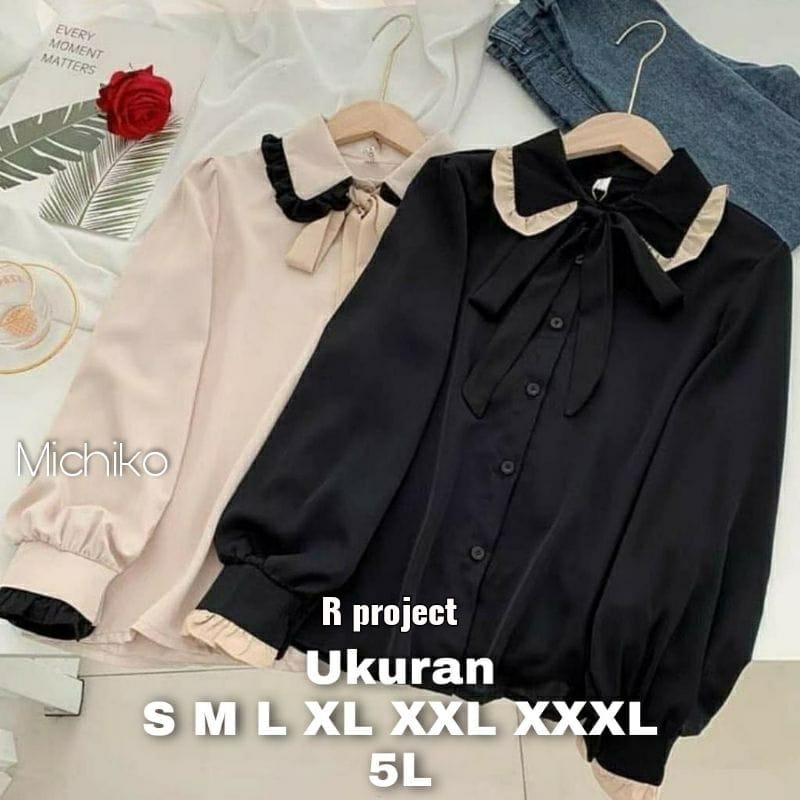 Michiko Blouse JUMBO 5L XXXL XXL XL L M S | ATASAN BIG SIZE - KEMEJA KOREA