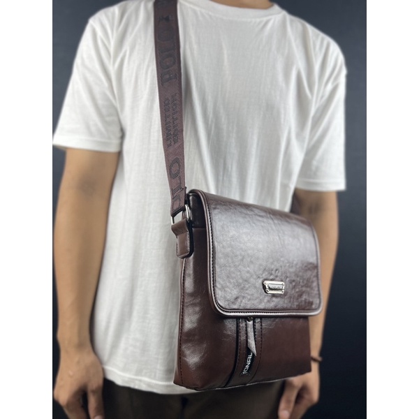 Tas Selempang Pria Original Polo Amstar Bahan Kulit PU Leather Terbaru Real Picture