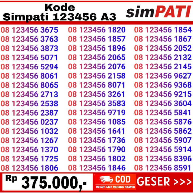 nomor cantik simpati 08123456 murah