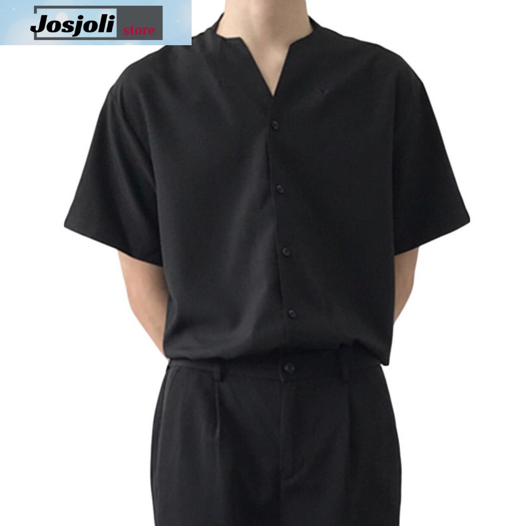 JOSJOLI_STORE/Kemeja V-NEK Tin Lengan Pendek Size M,L,XL,XXL-Fashion Pria Dewasa