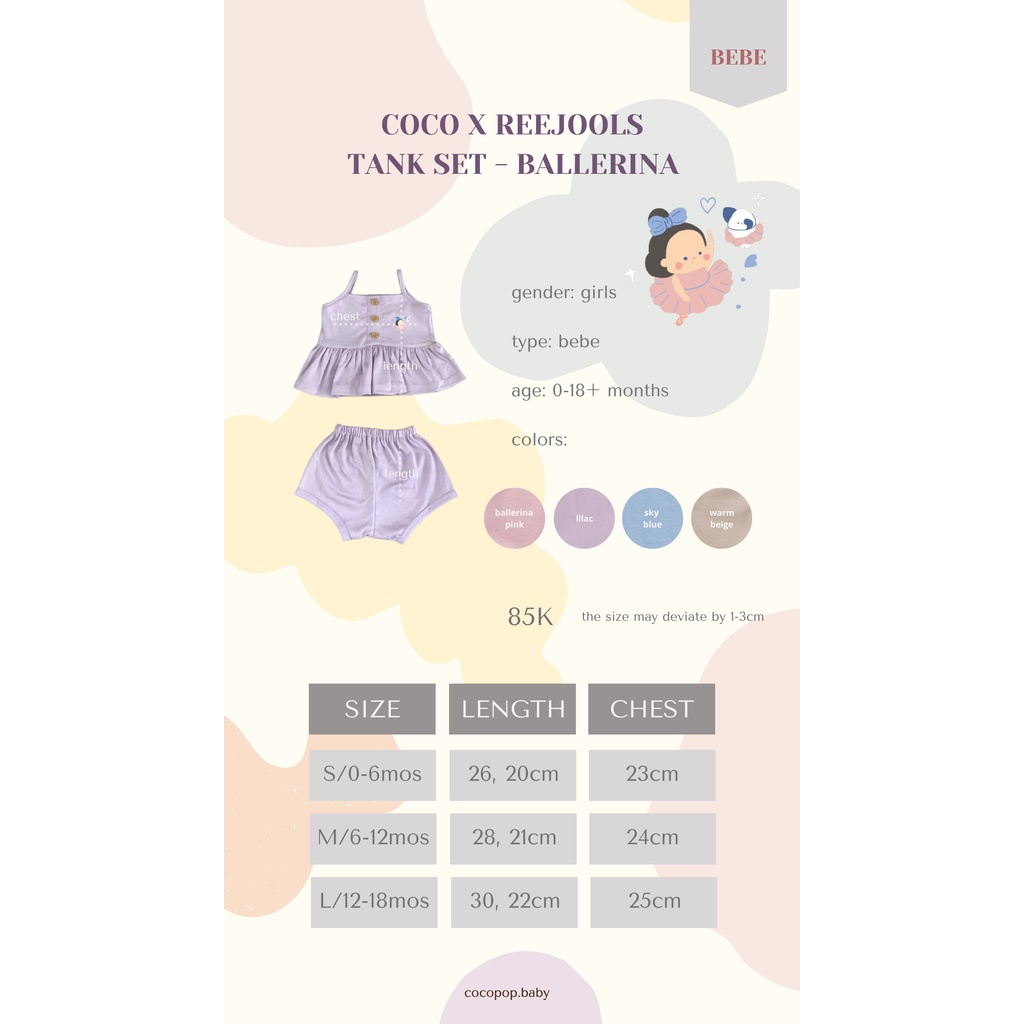 Cocopop Baby X Reejools Bebe - Tank Set Ballerina Baby Girl ( 0 6 Bulan / 6 12 Bulan / 12 18 Bulan / 1 Tahun ) Baju Bayi Perempuan Set Newborn Import Model Terbaru