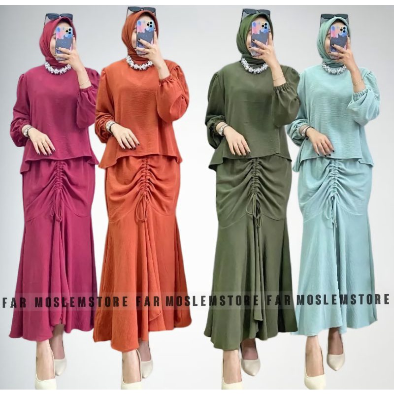 SHEILA ONE SET ROK SERUT CRINKLE AIRFLOW/SETROK MUSLIM KEKINIAN/FASHION MUSLIM WANITA TERBARU/FAR MOSLEMSTORE