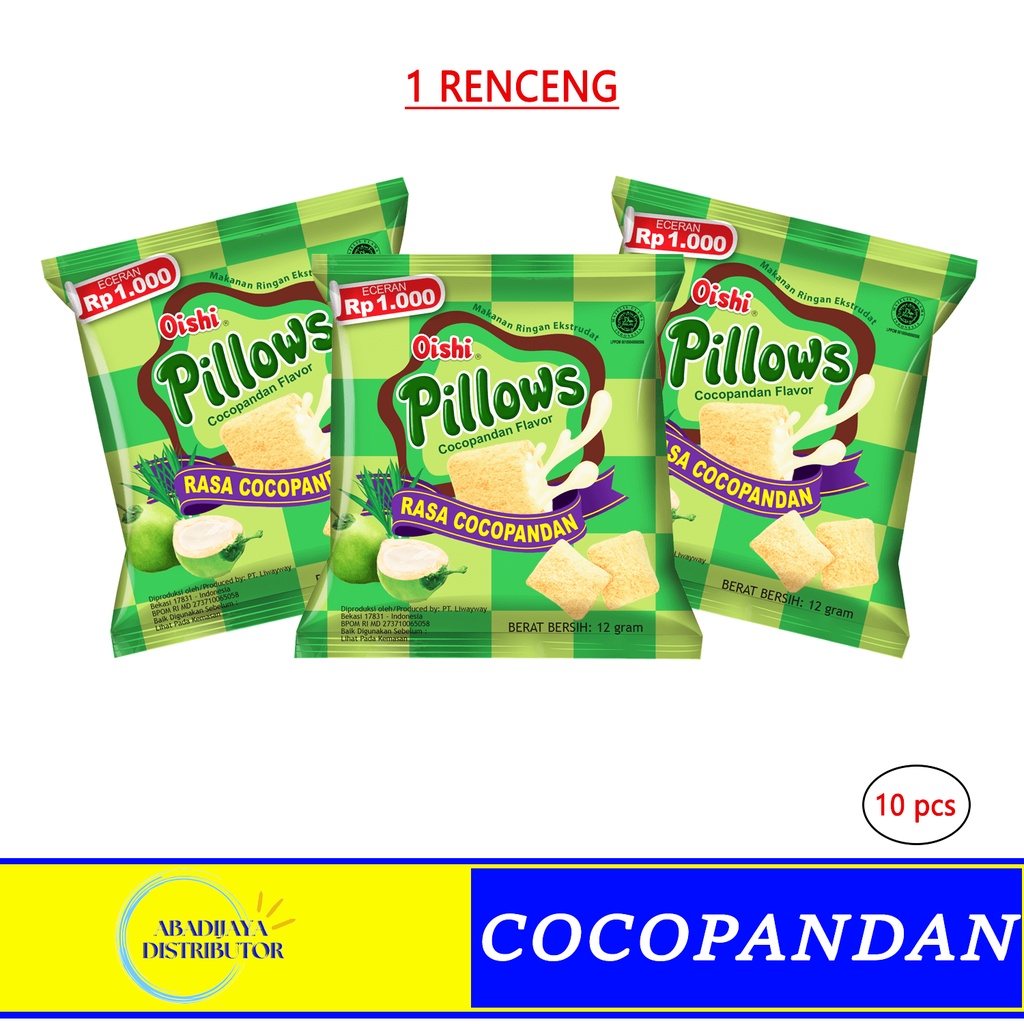 

Ciki Oishi Pillows Kemasan Bantal Satuan Dan Rencengan Rasa Cocopandan