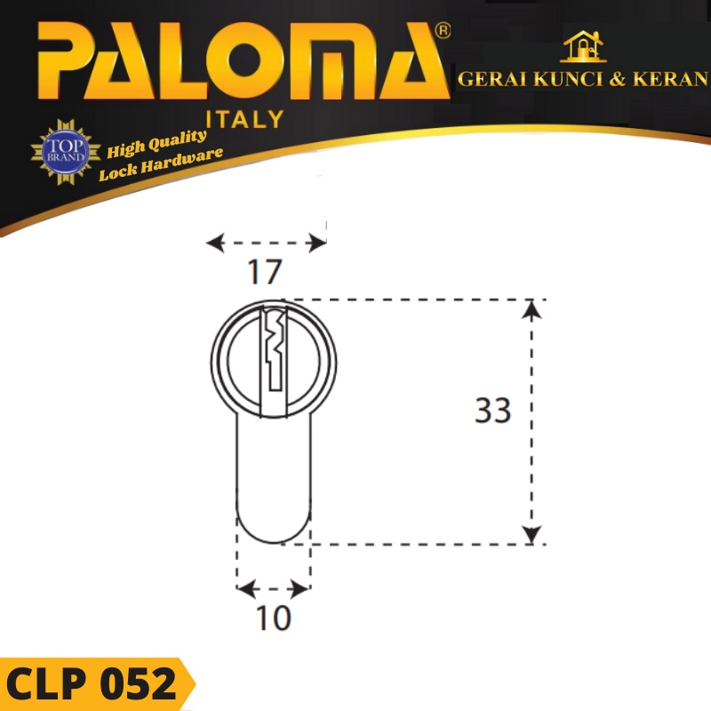 PALOMA CLP 052 HALF CYLINDER KEY LOCK KUNCI DELUXE 50MM STD KEY SN