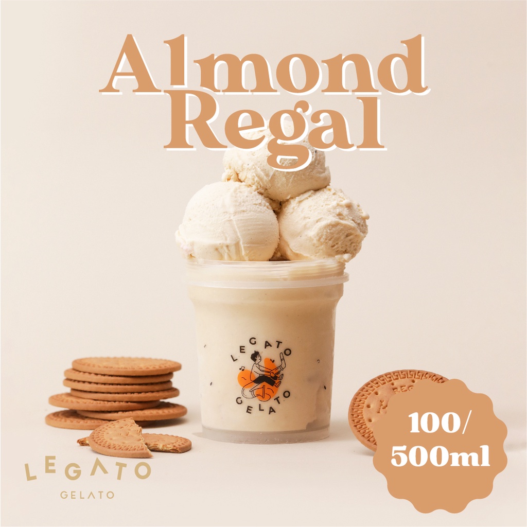 

LEGATO GELATO - Almond Regal Pint 500 mL Cup 100 mL Ice Cream Gelato Dessert Es Krim Eskrim 500mL 100mL Frozen Cemilan Creamy Fresh Sweet Manis Refreshing Murah