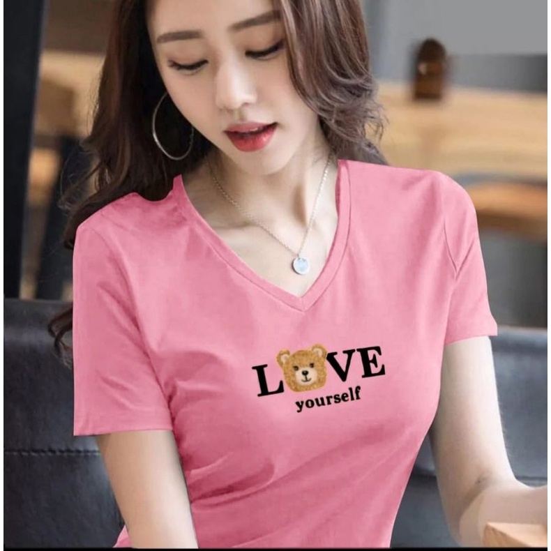 BAJU KAOS V NECK ATASAN WANITA/KAOS ATASAN WANITA/KAOS SPANDEK