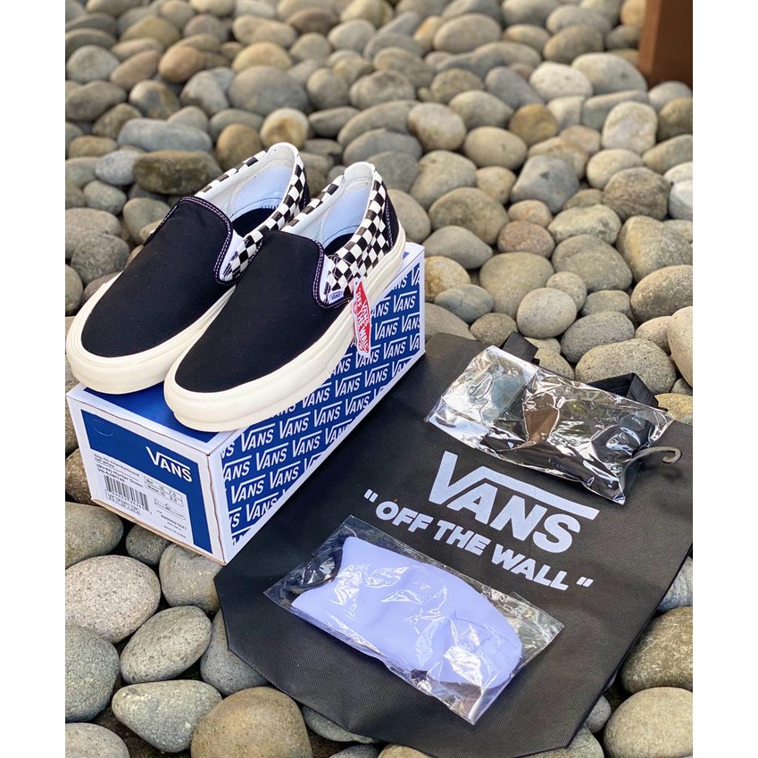 SEPATU VANS SLIPON CHEKER OG BLACK WHITE PREMIUM IMPORT MADE IN CHINA