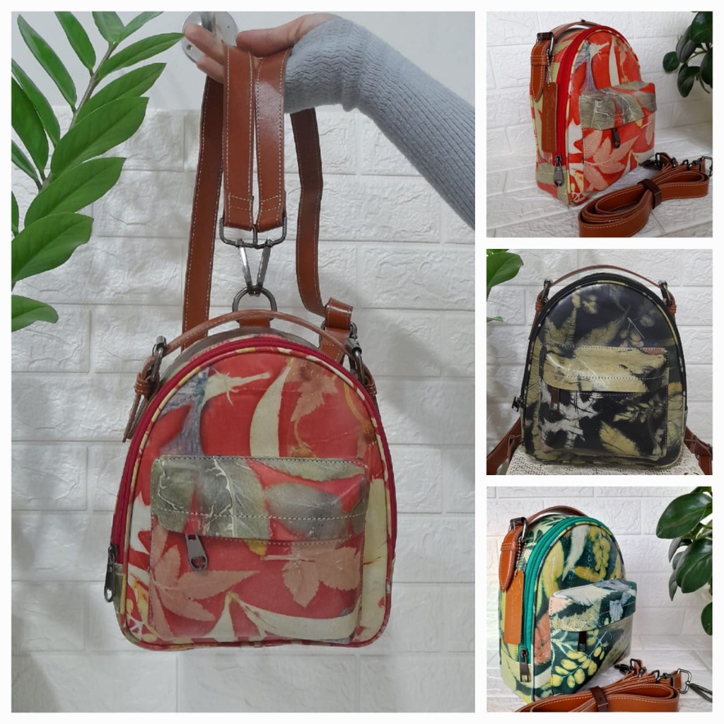 Mini bagpack , tas ransel wanita , tas kulit ecoprint by Tania Leather
