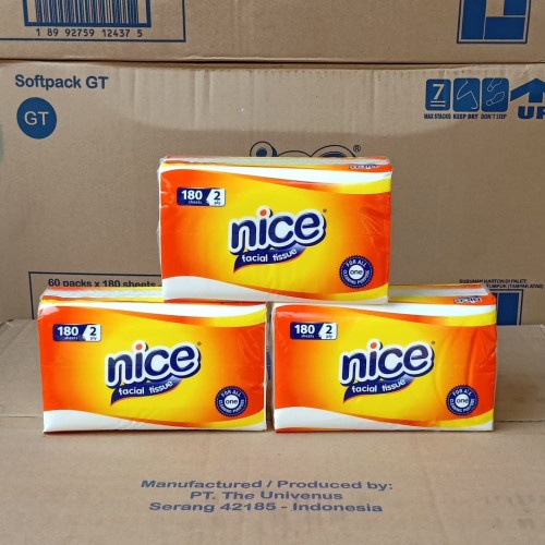 Tissue NICE 2 Ply 180 Sheets Facial Tissue Tisu Wajah Muka HARGA 1 PACK