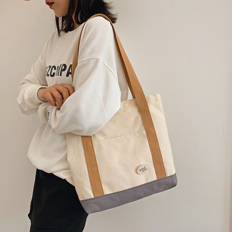 GOOD LUCK Tas Jinjing Wanita Tote Bag Canvas Kawai Cewek Korean Style By Chikoisme