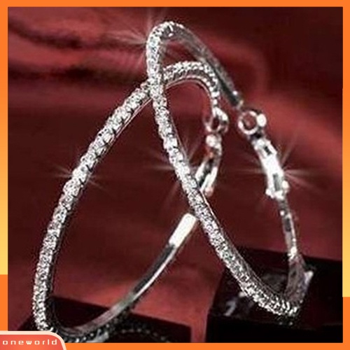 {oneworld} 1pasang Wanita Fashion Punk Mewah Mengkilap Berlian Imitasi Ear Hoop Menjuntai Anting-Anting