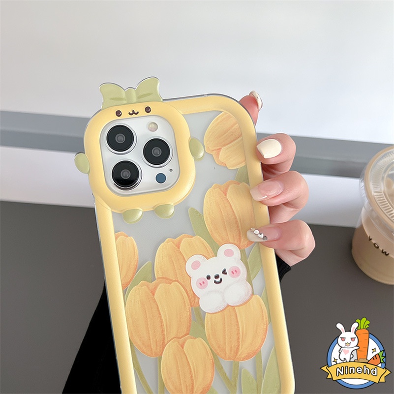 IPHONE Casing Kompatibel Untuk Iphone14 13 12 11 Pro Max X Xr Xs Max SE 2020 7 8 6 6s Plus Lukisan Minyak Golden Tulip Phone Case Anti-Drop Monster Kecil Silikon Soft Case Cover Pelindung