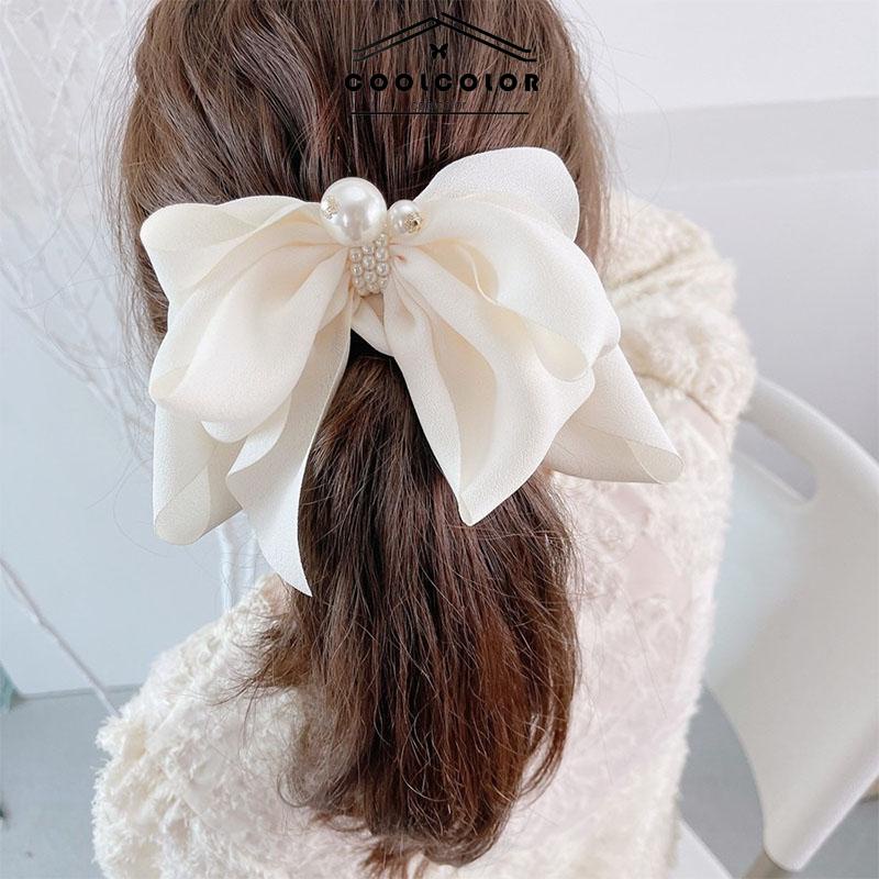 COD❤️Korea Jepit Rambut Busur Besar Pita Mutiara Pita Rambut Klip Rambut Gadis Lucu- cl