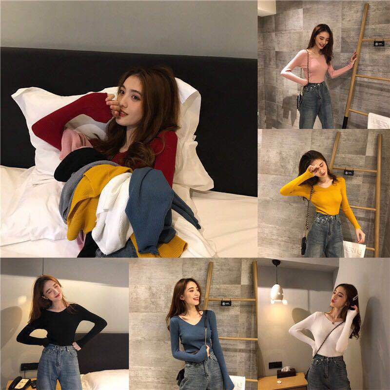 Red 2021 Musim Gugur dan Musim Dingin Baru V-Leher Rajutan Lengan Panjang Slim-Fit Hangat Kemeja Jaket Retro Pullover Slim sweater Wanita