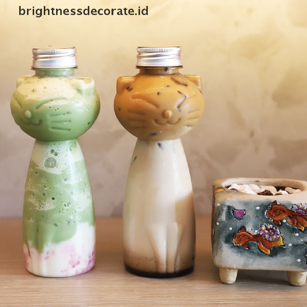 [Birth] Botol Jus Homemade Desain Kucing Botol Minuman Botol Jus Minuman Jus Transparan Botol Teh Susu Minuman Dingin Milk Tea Juice Sealed Cap Bottle [ID]