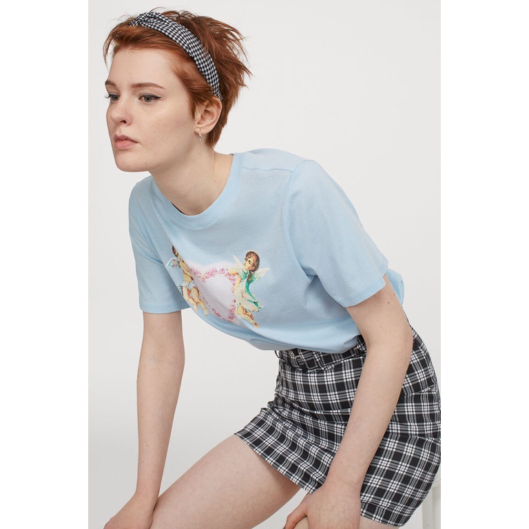 H&amp;M Printed T-Shirt Kaos Wanita Angelic Soul Baby Blue Original