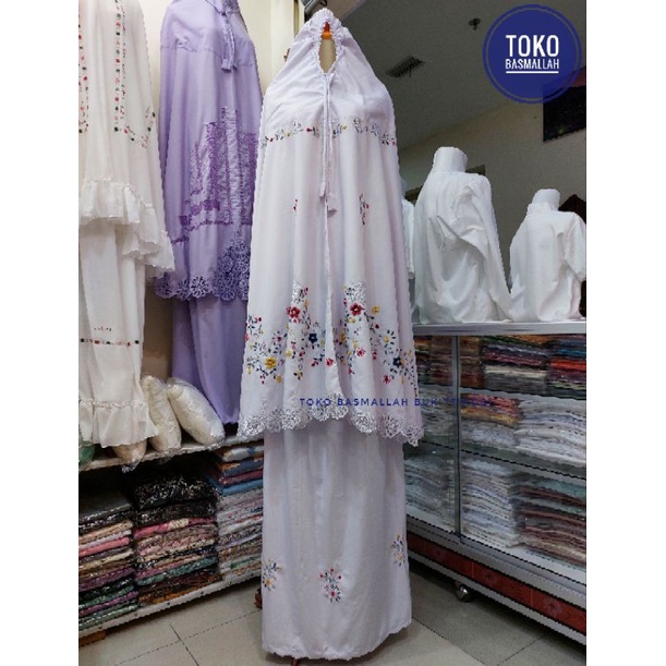 Mukena Kerancang mix Sulam Timbul Bunga Keliling Penuh Bahan Katun Hima Premium Khas Bukittinggi