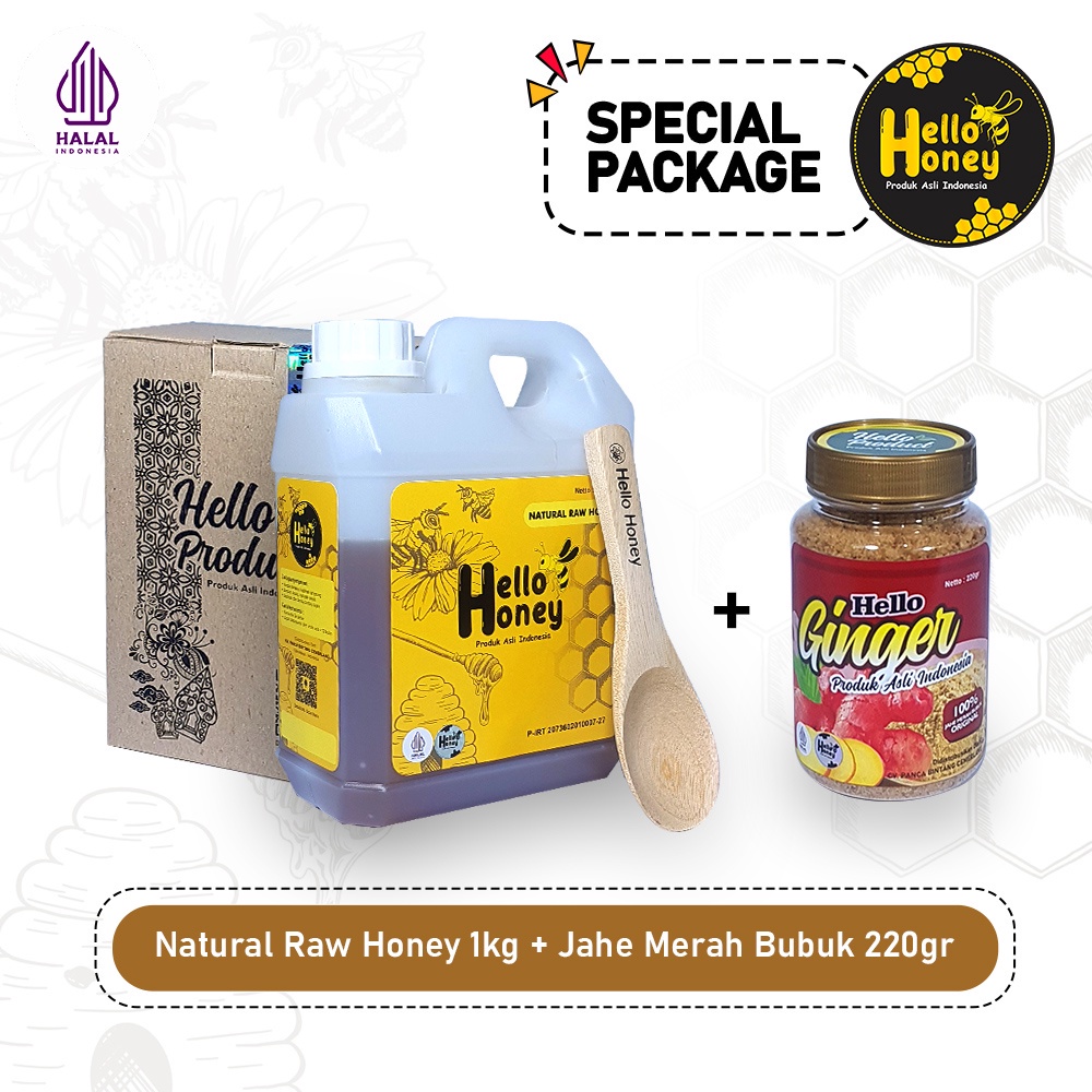 

Terlaris Hello Honey - Madu Asli Murni 1000 Gram (Manis) & Jahe Merah Bubuk Asli 220 Gram