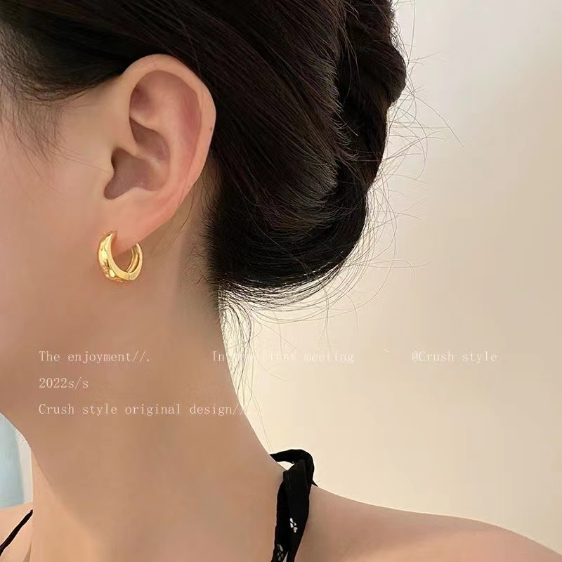 IFYOU Anting Simple Emas Perak Anting Tusuk Bentuk Lingkaran Prime Untuk Aksesoris Perhiasan Wanita