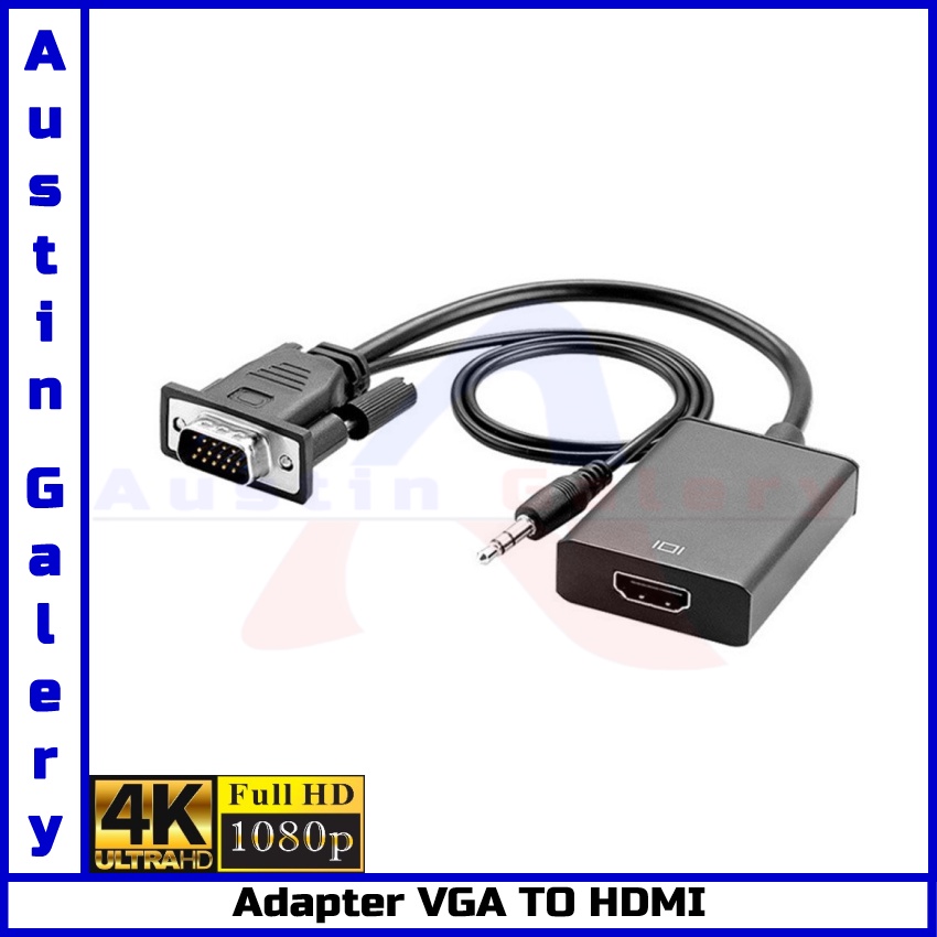 Adapter VGA Male Input TO HDMI Female Output With Audio Input Full HD1080P Untuk PC Komputer TV Projector