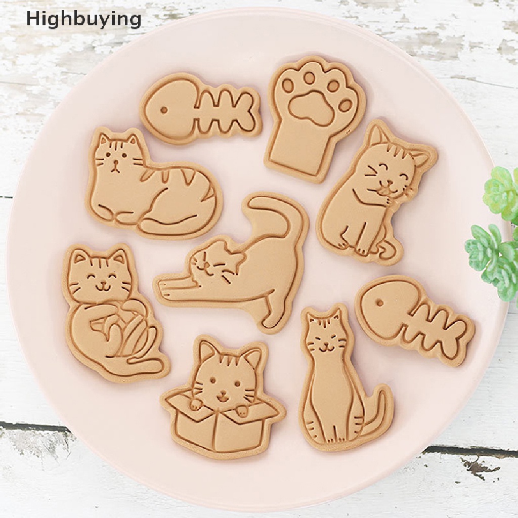 Hbid 8Pcs/set Kucing Hewan Kecil Cookie Pemotong Cetakan Plastik 3D Kartun Dapat Ditekan Biskuit Cetakan Cap Dapur Baking Pastry Bakeware Alat Glory