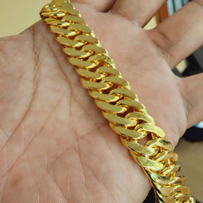 Gelang Rantai Double Besar Lapisan Emas 24k Lebar 13mm