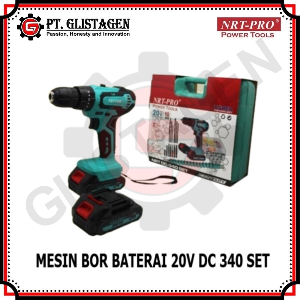 NRT-PRO 340HD Mesin Bor Tangan Cordless BATERAI Kayu Besi Beton Tembok Plus Mata  DRILL IMPACT NEW
