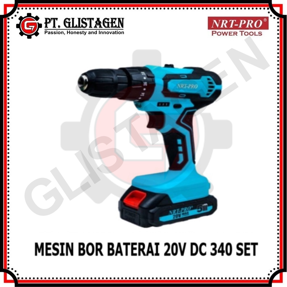 NRT-PRO 340HD Mesin Bor Tangan Cordless BATERAI Kayu Besi Beton Tembok Plus Mata  DRILL IMPACT NEW